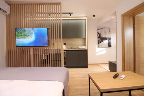 Bed, TV and multimedia, Kitchen or kitchenette, Bedroom