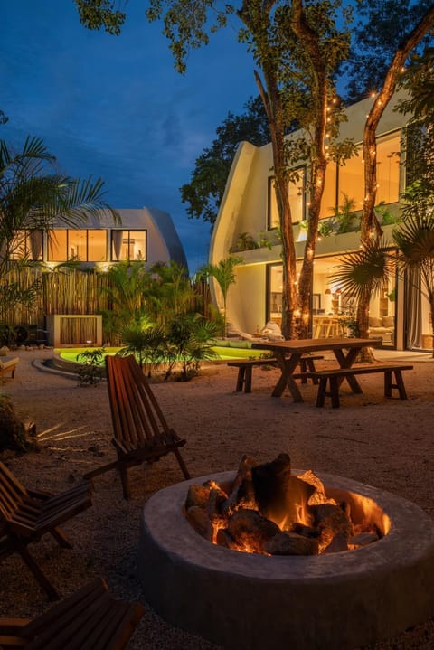 Property building, Patio, Night, Garden, Garden view