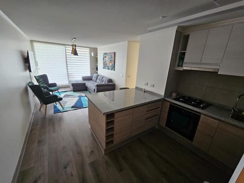 Kitchen or kitchenette, Living room, Seating area, stove