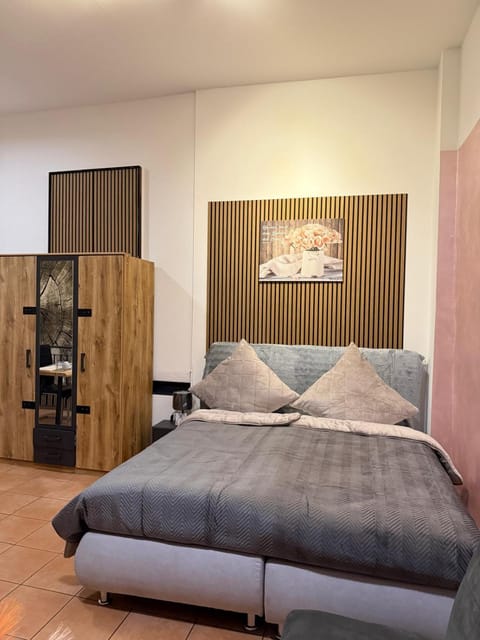 Bed, wardrobe