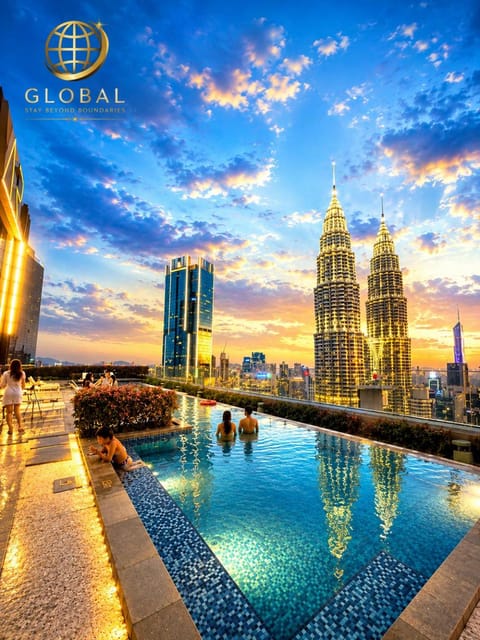 Night, Seating area, City view, Pool view, Swimming pool