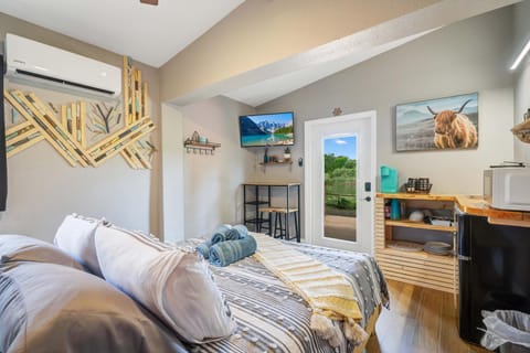Bed, TV and multimedia, Kitchen or kitchenette, Photo of the whole room, Seating area, Bedroom