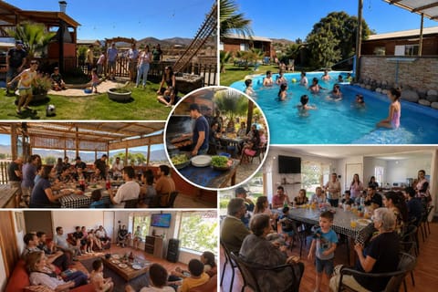 Swimming pool, group of guests, Family