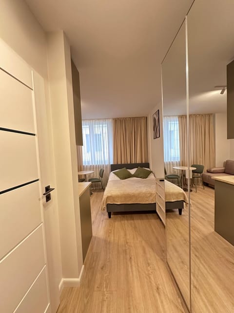 Bed, wardrobe