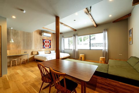 Bed, Living room, Dining area