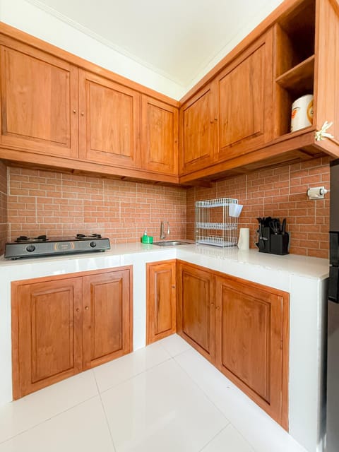 Kitchen or kitchenette, stove