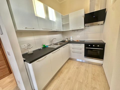 Kitchen or kitchenette, dishwasher, oven, stove
