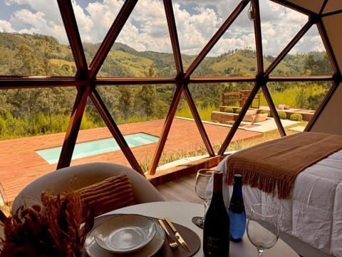 Bed, Natural landscape, Dining area, Bedroom, Mountain view