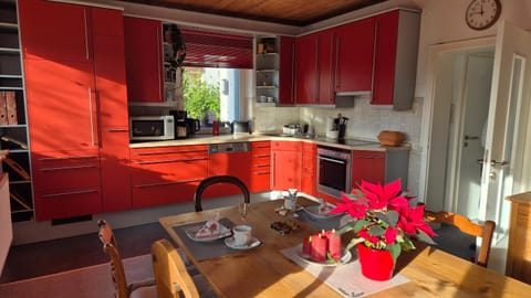 Dining area, dishwasher, microwave, oven, kitchen