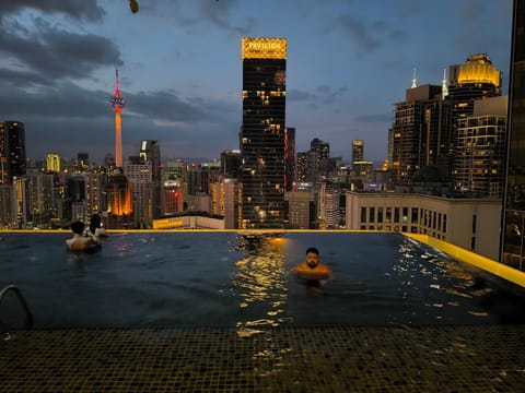 Night, City view, Pool view, Swimming pool