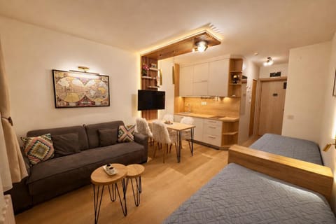 Bed, TV and multimedia, Kitchen or kitchenette, Living room, Photo of the whole room, Seating area, Dining area, Bedroom