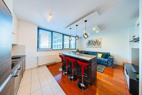 Kitchen or kitchenette, Living room, Seating area, oven