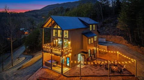 Property building, Facade/entrance, Night, Bird's eye view, Mountain view, Sunset