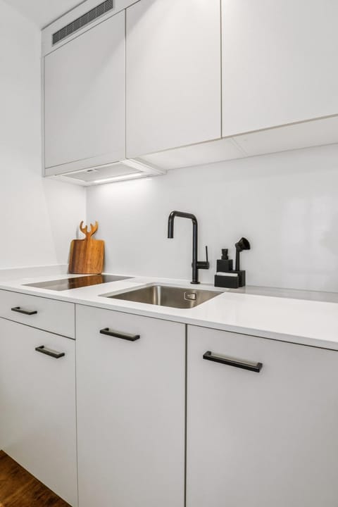 Kitchen or kitchenette, stove