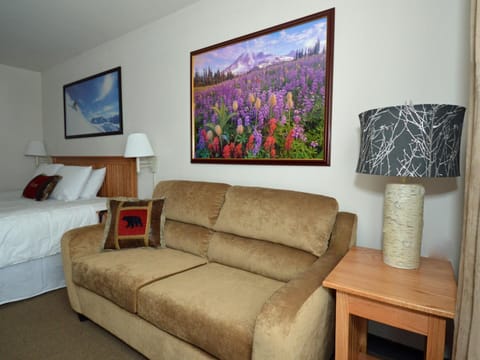 Bed, Living room, Seating area