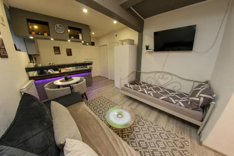 Bed, TV and multimedia, Kitchen or kitchenette, Living room, Seating area, Bedroom