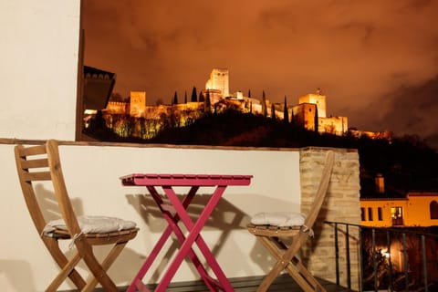 Property building, Patio, Night, View (from property/room), Balcony/Terrace, Dining area, City view