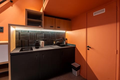 Kitchen or kitchenette, stove