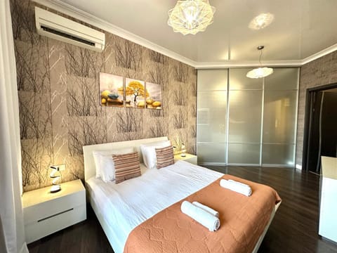 Bed, Bathroom, Photo of the whole room, Bedroom, towels, wardrobe, air conditioner