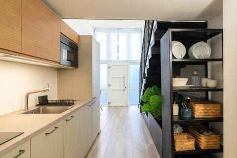 Kitchen or kitchenette, stove