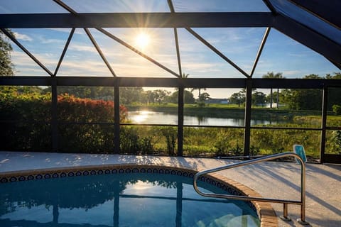 Natural landscape, Lake view, Pool view, Swimming pool, Sunset