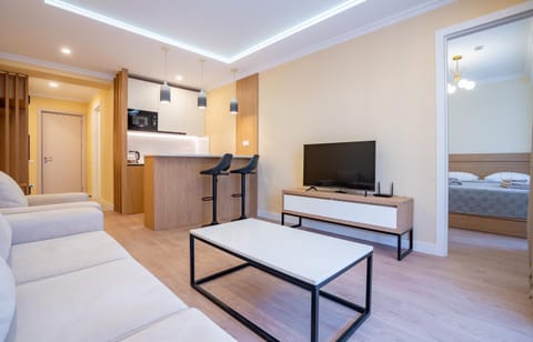 Bed, TV and multimedia, Kitchen or kitchenette, Living room, Photo of the whole room, Seating area, Evening entertainment, Bedroom