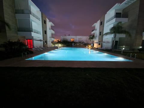 Property building, Night, Swimming pool