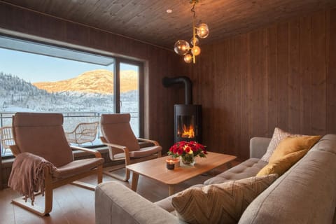 Natural landscape, Living room, Seating area, Mountain view, fireplace