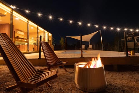 Patio, Night, Natural landscape, Pool view, Swimming pool, sunbed