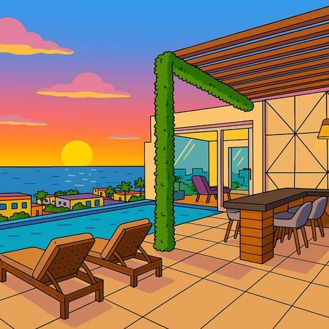 Pool view, Swimming pool, sunbed