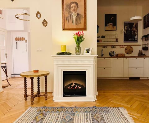 Living room, fireplace