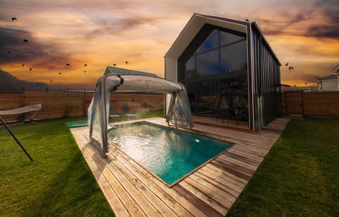 Patio, Swimming pool, Sunset, sunbed
