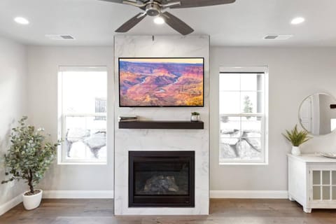 Family, fireplace