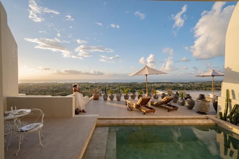 Patio, View (from property/room), Pool view, Sea view, Swimming pool, sunbed