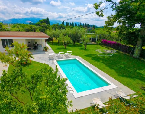 Property building, Spring, Natural landscape, Garden, Garden view, Pool view, Swimming pool, sunbed