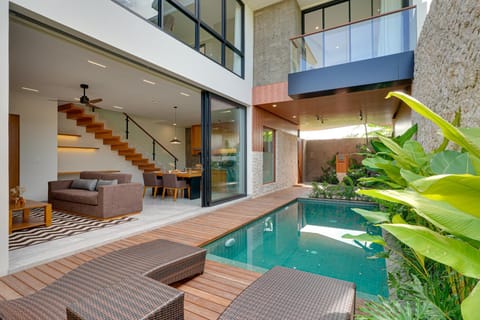 Living room, Seating area, Pool view, Swimming pool, sunbed