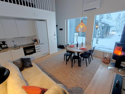 Living room, Dining area, dishwasher, microwave, oven, stove, kitchen