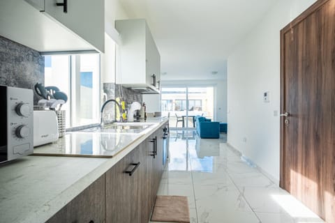 Kitchen or kitchenette, dishwasher, stove