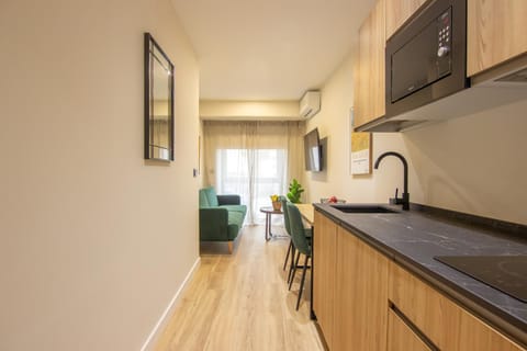 Kitchen or kitchenette, stove