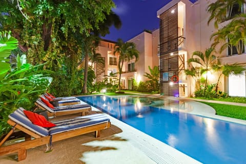 Night, Garden, Pool view, Swimming pool