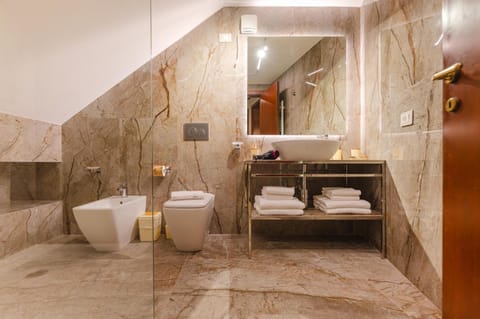 Shower, Toilet, bidet, hair dryier, towels