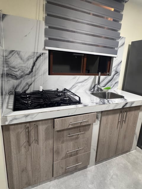 Kitchen or kitchenette, stove