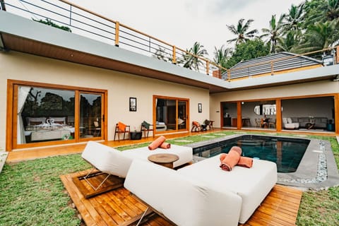 Property building, Patio, Day, Natural landscape, Garden, View (from property/room), Balcony/Terrace, Living room, Seating area, Garden view, Pool view, Swimming pool, sunbed