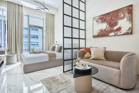 Bed, Living room, Seating area