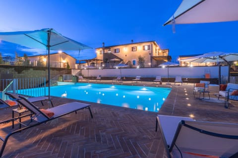 Property building, Night, Pool view, Swimming pool, sunbed