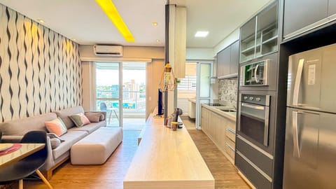 Living room, kitchen, air conditioner