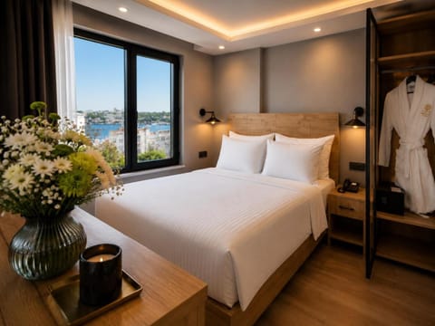 Bed, Natural landscape, Bedroom, towels, wardrobe