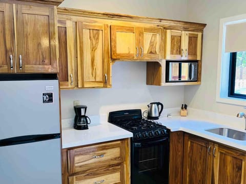 Coffee/tea facilities, Kitchen or kitchenette, oven, stove