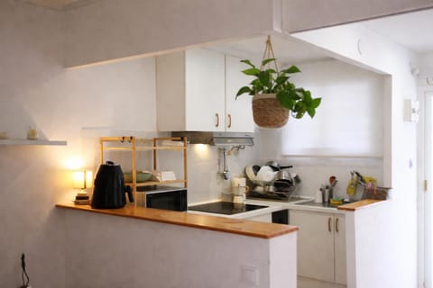 Kitchen or kitchenette, stove, toaster