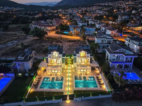 Property building, Night, Swimming pool
